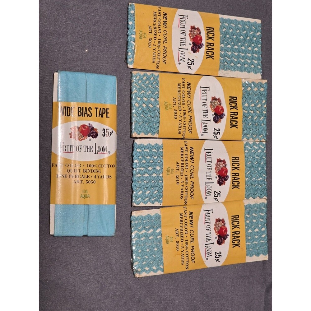 Fruit of The Loom Vintage LOT 4 Packs Rick Rack Trim 5 Yards Each + 1 Bias Tape